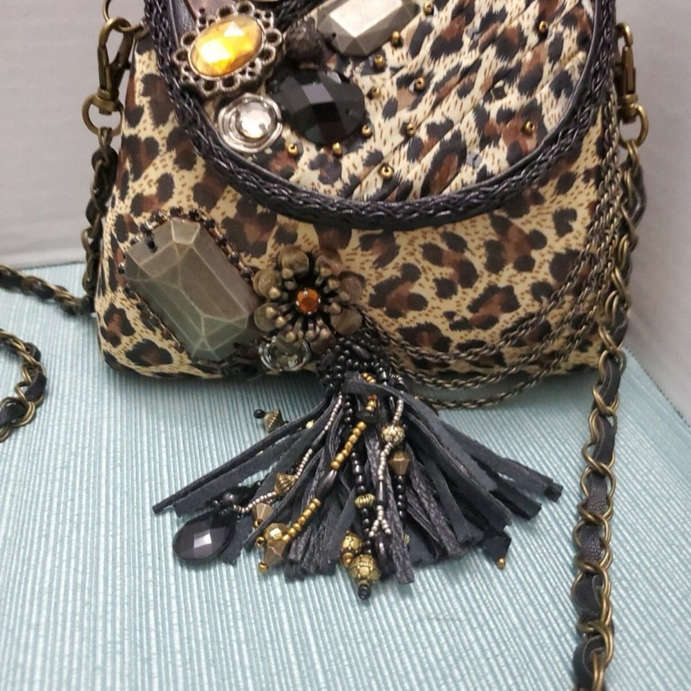 Mary Frances Leopard Print Beaded Women's Bag